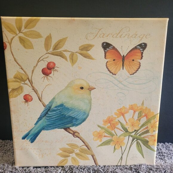 Birds& Butterfly Canvas Wall Art - Four 12" x 12" Canvas Wall Tiles - Picture 5 of 8
